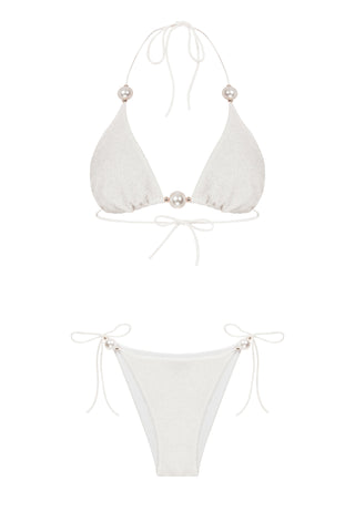 FAUX-PEARL EMBELLISHED TRIANGLE BIKINI